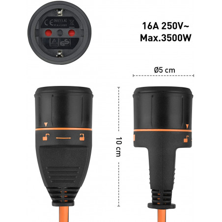 3G1.5 electric extension cable with 10 M anti-detachment Electralock locking mechanism