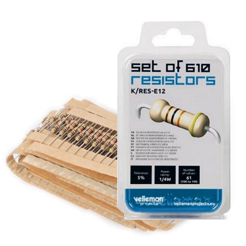 SET 610 RESISTORS carbon layer 1 / 4W (E-12 SERIES) from 10 ohm to 1 Mohm