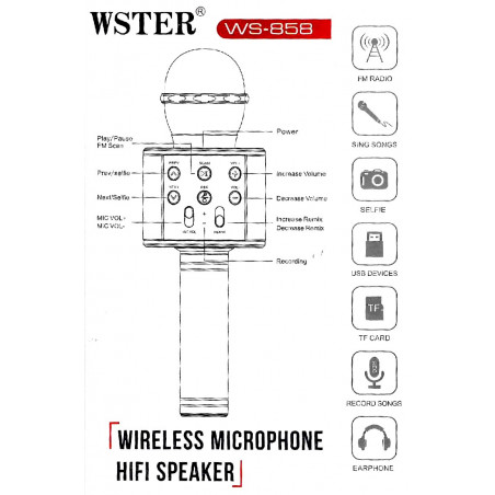 Microphone amplifié pour karaoké avec lecteur MP3, radio, Bluetooth, USB