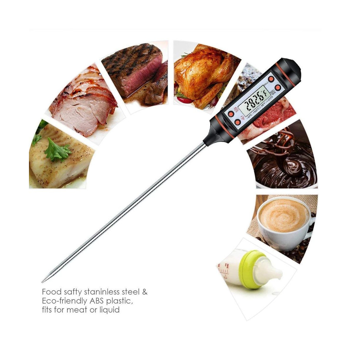 Thermomètre à Sonde De Cuisine En Inox - Plage 0-120°C, Pour Viande, Barbecue, Pâtisserie