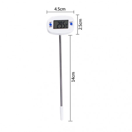 Termómetro digital para alimentos con pantalla LCD y sonda de acero inoxidable de 15 cm.