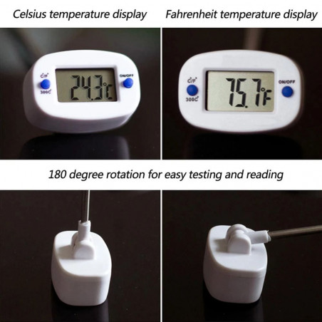 Termómetro digital para alimentos con pantalla LCD y sonda de acero inoxidable de 15 cm.