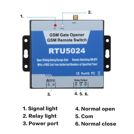 Interruptor de relé para abridor de puerta Interruptor GSM memoria 200 números 9-24VDC