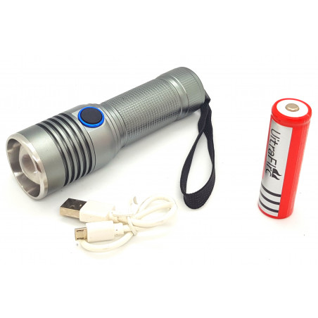 Torcia LED alta luminosità alluminio ultra compatta batteria ricaricabile via USB
