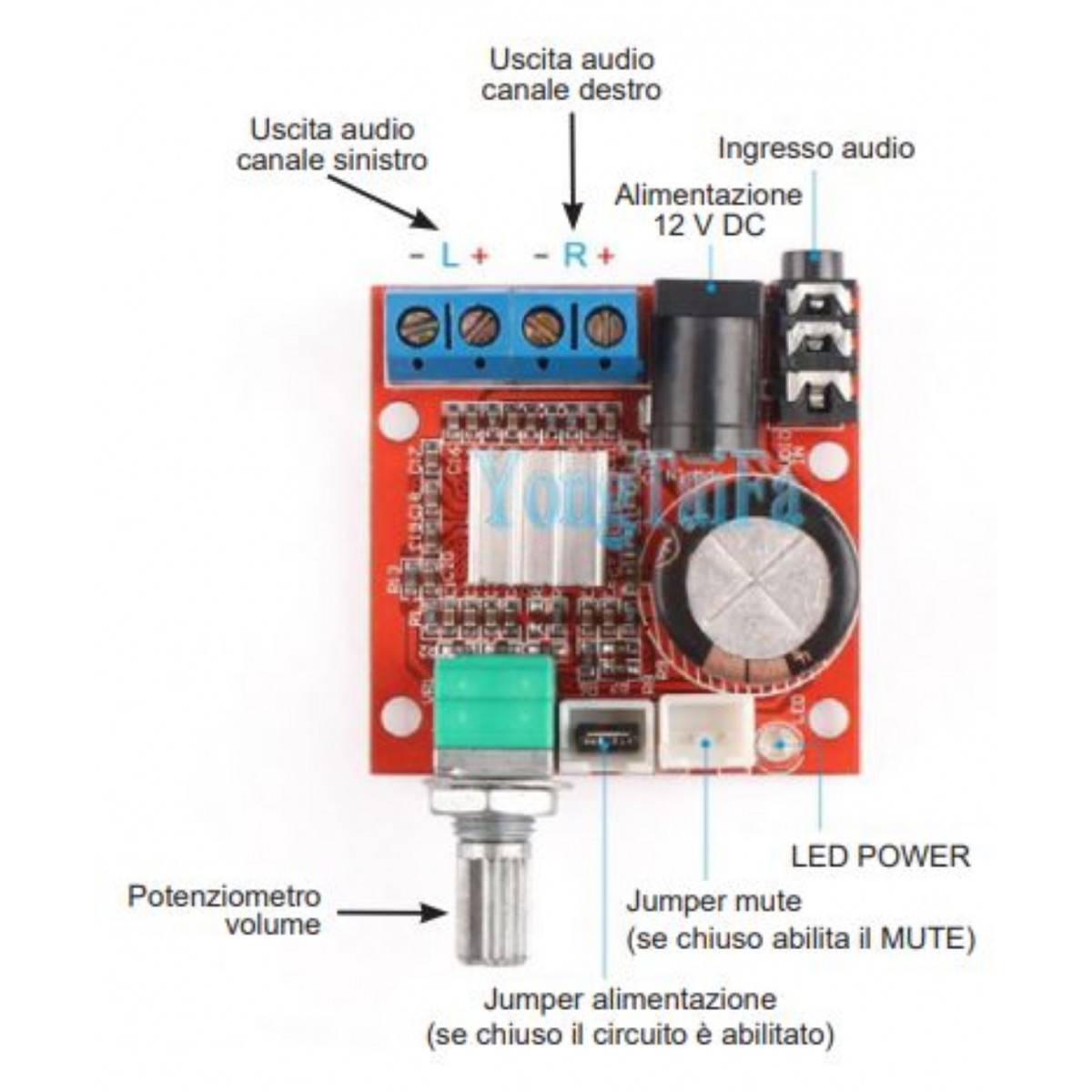 Class D mini amplifier 2x10 watts into 8ohm 12v dc