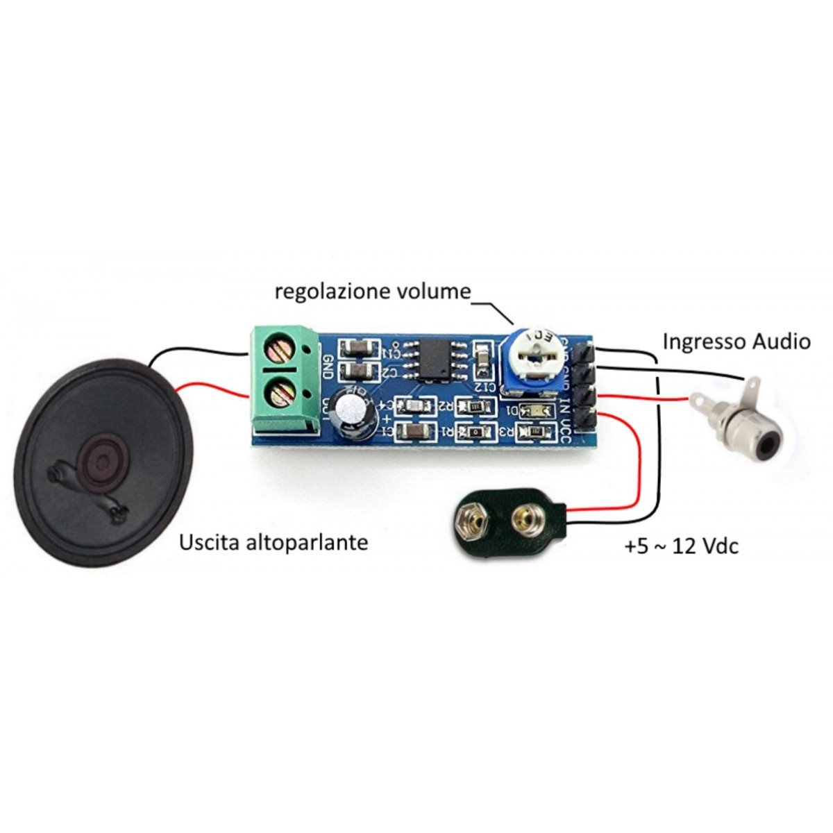 Mini amplificador de audio con LM386 para altavoz de 4-8 ohmios, fuente de  alimentación de