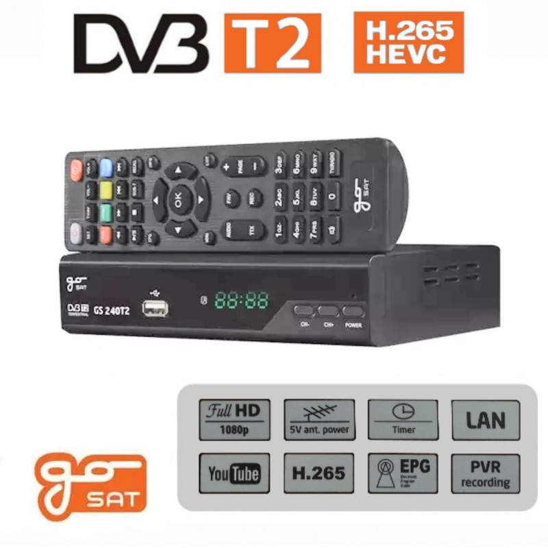 Dvbt-2 HD decodificador de TV digital terrestre Hevc USB dolby