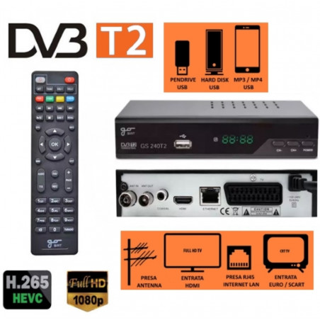 Ricevitore TV digitale terrestre DVB-T2 H265 10bit HEVC USB HDMI LAN