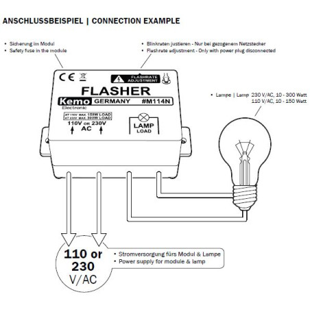 Langsam blinkende Steuereinheit FLASH max. Lichtstärke 300 W 230 V einstellbare Geschwindigkeit