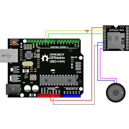 Mini riproduttore MP3 con amplificatore per moduli Arduino – montato