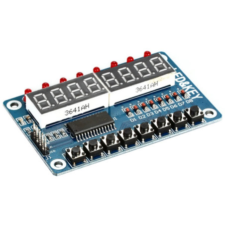 Board with 8 LEDs 8 digits 7 segments 8 interface buttons for Arduino