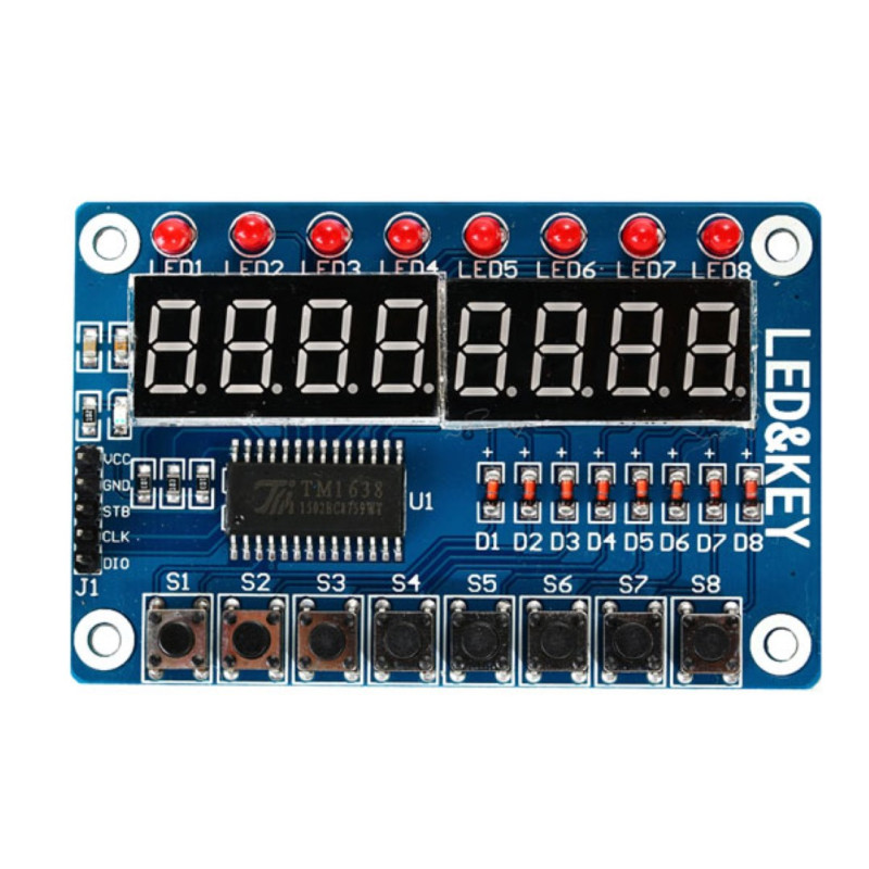 Board with 8 LEDs 8 digits 7 segments 8 interface buttons for Arduino