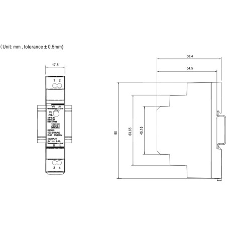 Alimentatore switching 15,2W 24VDC 630mA 85÷264VAC modulo DIN