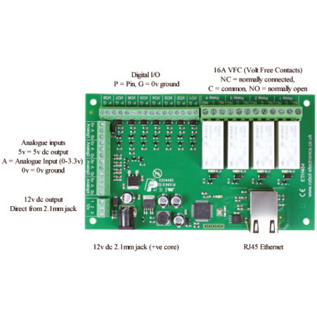 Carte Ethernet 4 relais 16 A, 8 E/S numériques et 4 entrées analogiques