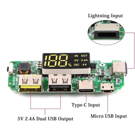 Modulo DualUSB 5V batterie al litio 18650 protezione sovraccarico/cortocircuito