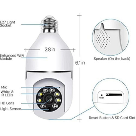 Cámara WiFi IP con conexión E27 2MP HD 1080p con aplicación para smartphone