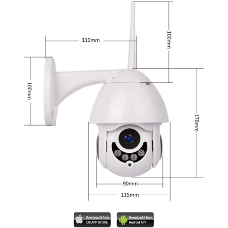 WiFi-IP-Kamera + Ethernet-App Yoosee 1080P Full HD IP66 Schwenk-Neige-Zoom 4X DC 12V