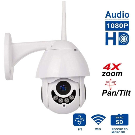 Cámara IP WiFi + Ethernet 1080P full HD IP66 Pan Tilt Zoom 4X DC 12V