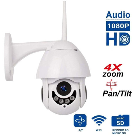 Caméra IP WiFi + Ethernet 1080P Full HD IP66 Pan Tilt Zoom 4X DC 12V
