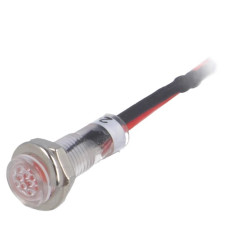 Spia LED piatta rosso 24VDC Ø5,2mm IP40 conduttori 100mm