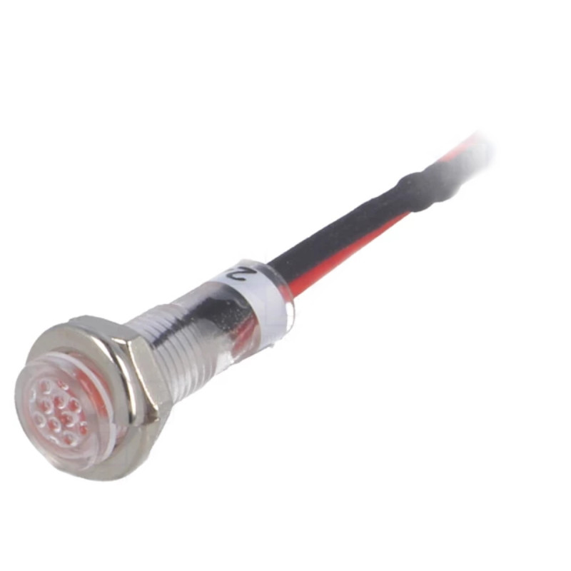 Spia LED piatta rosso 24VDC Ø5,2mm IP40 conduttori 100mm
