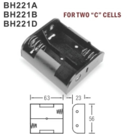 Contenitore porta batteria pila 2 x C,R14 con conduttori colore nero 150mm