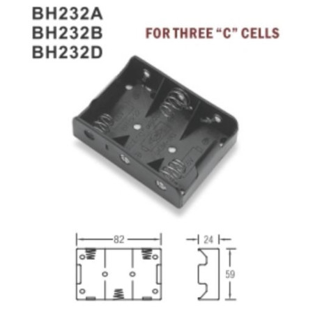 Battery holder container 3 x C, R14 with black conductors 150mm