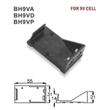 9V 6F22,6LR61 battery holder container with 150mm conductor wires