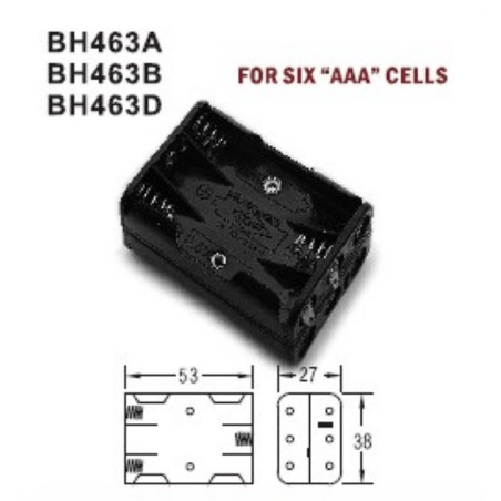Container for 6 x AAA, R3 batteries, black color, conductors 150mm