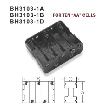 Conteneur pour 10 piles AA, R6, connecteur type 6F22, couleur noire