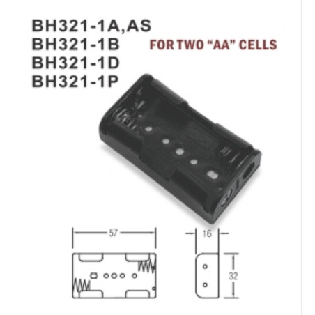 Conteneur pour 2 piles AA, R6, connecteur type 6F22 noir