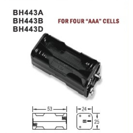 Battery holder 4 x AAA, R3 black with conductors 150mm