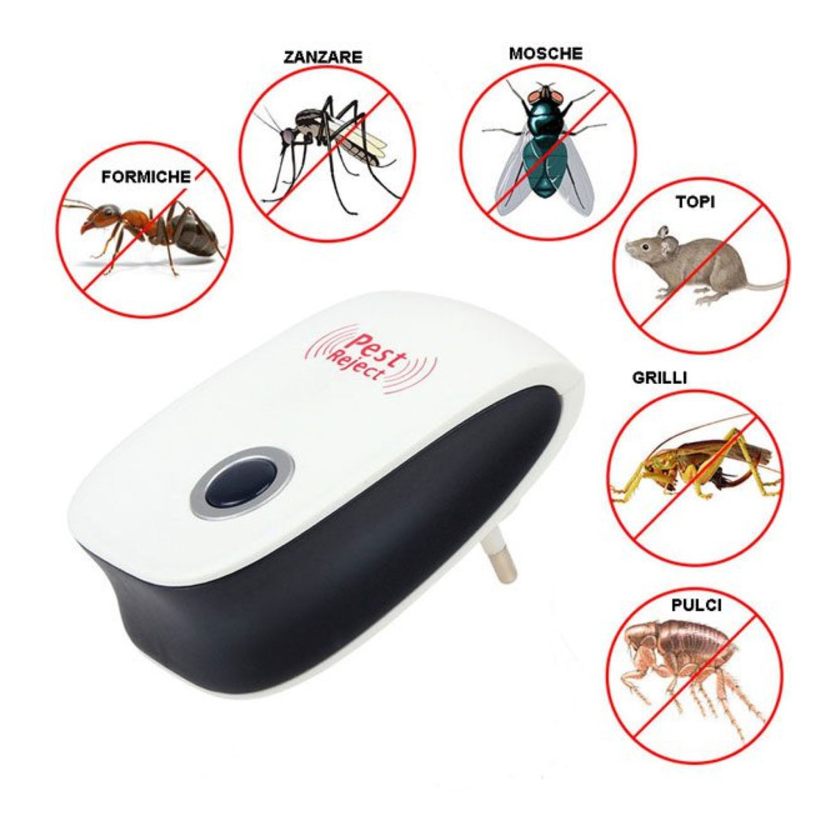 Repellente Ad Ultrasuoni 4-in-1 Per Zanzare, Topi E Cani – 4 Modalità, Ricaricabile USB/Tipo-C, Con Luce Notturna LED, Per Interni/Esterni