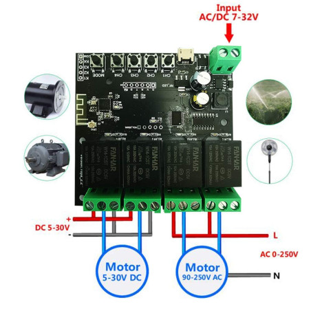 4 relay Wi-Fi switch module with Tuya app compatible with Alexa and Google