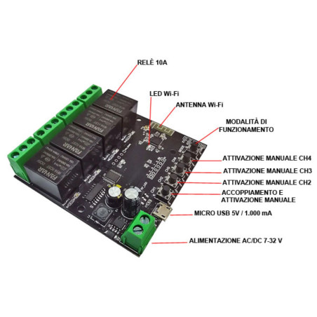 4 relay Wi-Fi switch module with Tuya app compatible with Alexa and Google