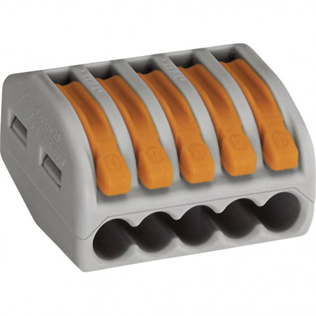 Abrazadera universal con 5 acoplamientos rápidos para alambres flexibles y rígidos WAGO 222-415
