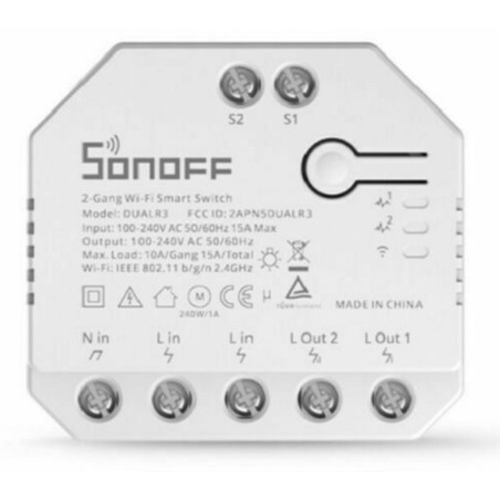 Interruttore smart wireless 2 contatti 100-240V 10-15A Sonoff DIY-DUALR3