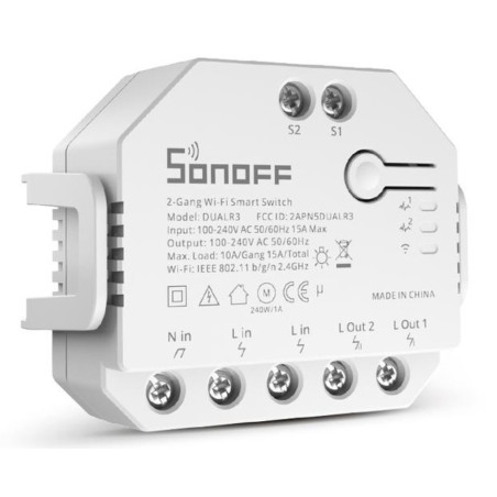 Interrupteur intelligent sans fil 2 contacts 100-240V 10-15A Sonoff DIY-DUALR3