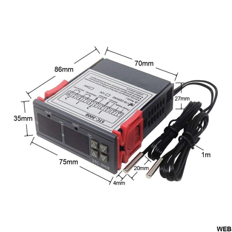 STC-3008 Regolatore Di Termostato Di Temperatura AC 110V 220v Regolatore Di Temperatura Digitale Con Doppio Display E Doppia Sonda Ntc 98834675