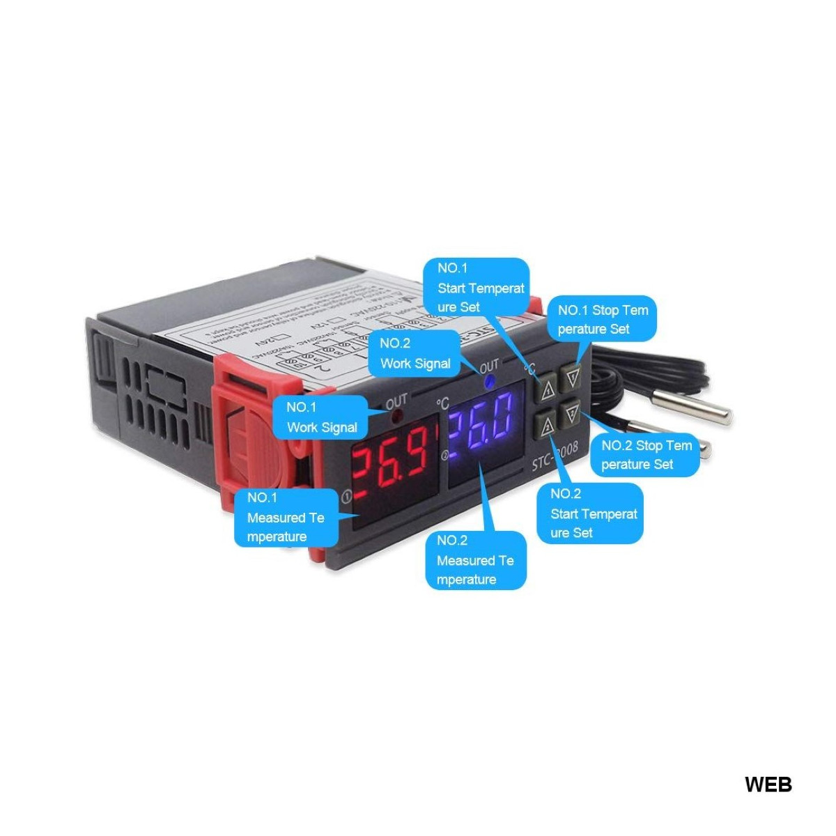 STC-3008 Regolatore Di Termostato Di Temperatura AC 110V 220v Regolatore Di Temperatura Digitale Con Doppio Display E Doppia Sonda Ntc 98834675
