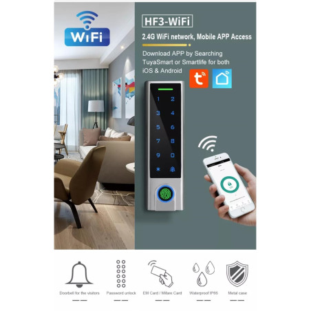 Teclado de control de acceso IP66 Lector biométrico de huellas dactilares RFID WiFi con APP