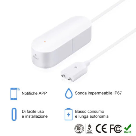 Anti-flooding Wi-Fi water leak detector manageable from the App