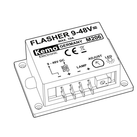 Adjustable electronic flasher for LED lamps or filament 9-48V DC 10A