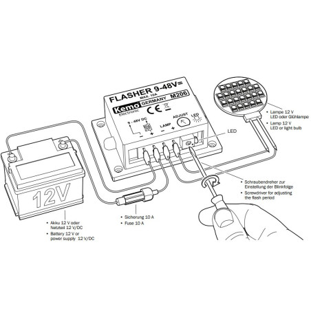 Einstellbarer elektronischer Blinker für LED-Lampen oder Glühlampen 9-48 V DC 10A