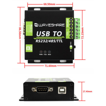 Convertidor profesional de USB a RS232-485-TTL con aislamiento y protecciones TVS