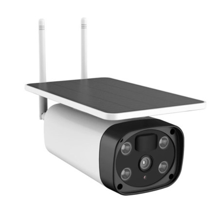 Cámara WiFi con carga solar y compartimento para batería 18650.