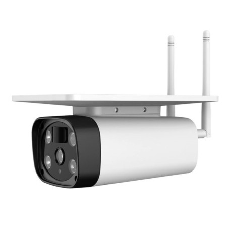 Cámara WiFi con carga solar y compartimento para batería 18650.