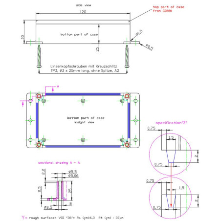 Black plastic container with transparent cover 121x71x31 mm that can be fixed to the wall