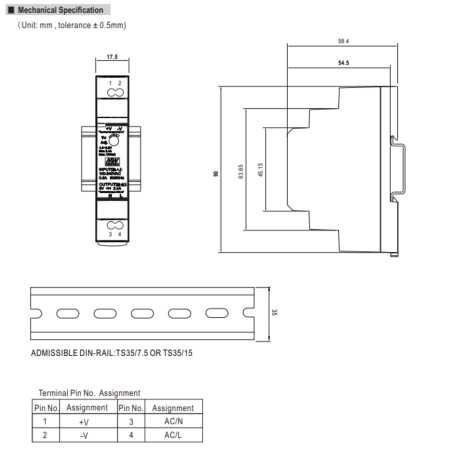 Fuente de alimentación DIN Mean Well HDR-15-5, 5 V CC, 2,4 A, 12 W