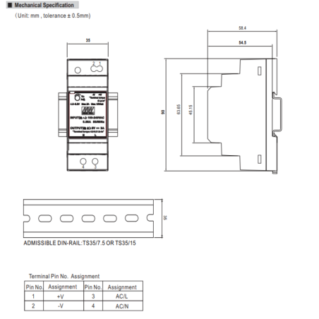 MEAN WELL HDR-30-24 – DIN-voeding 24 V DC 1,5 A 36 W